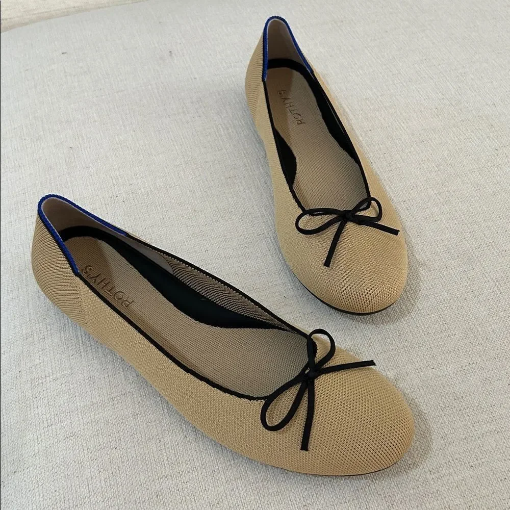 Rothy's Ballet Flats In Beige & Black, Size 11.5, NWOT display pair